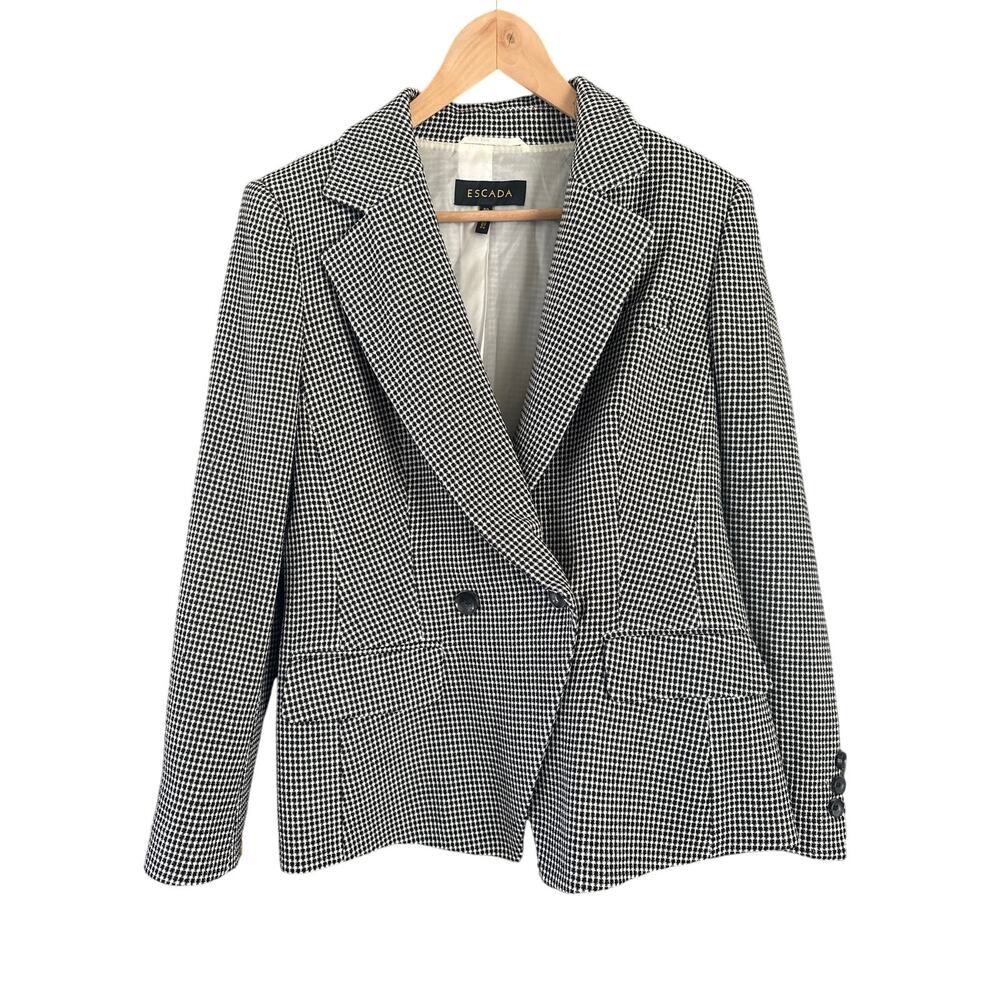 Escada Black White Houndstooth Wool Blazer – Size 40  8 Classic Tailored Jacket